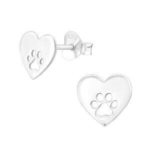 COPY - Sterling Silver Heart And Paw Print Simple Stud Earrings